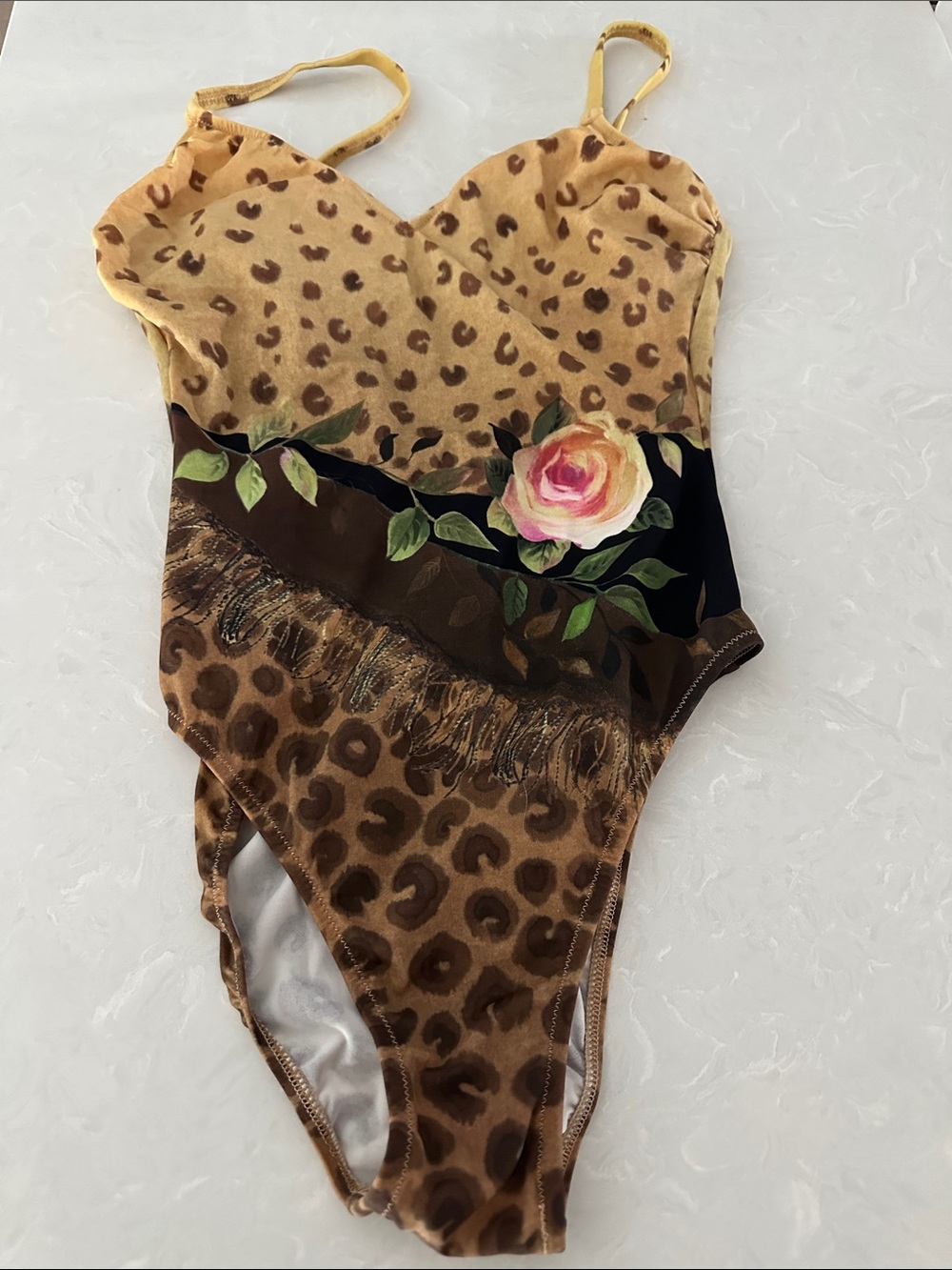 New Diva By Rachel Pappo 1 One Piece Leopard Print Rose Bathing Suit Sz 10